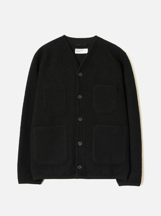 Universal Works ユニバーサルワークス Black Wool Fleece Cardigan