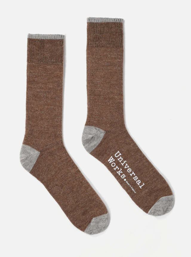 Universal Works ユニバーサルワークス Alpaca Sock In Brown Alpaca Wool