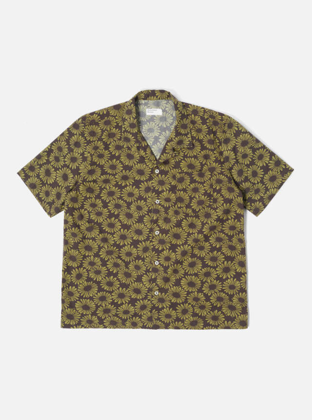 Universal Works ユニバーサルワークス Road Shirt In Brown Sunflower Organic Cotton