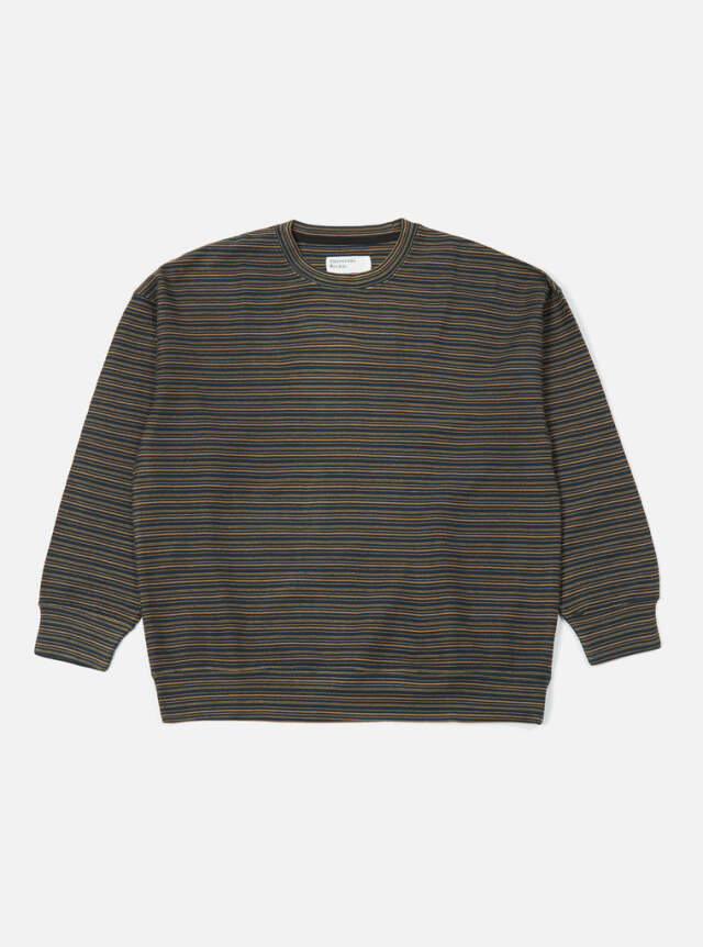 Universal Works ユニバーサルワークス Oversized Sweatshirt In Olive Japanese Stripe Knit