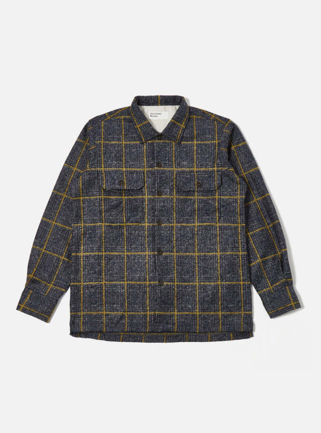 Universal Works ユニバーサルワークス L/S Utility Shirt In Navy Bari Fleece