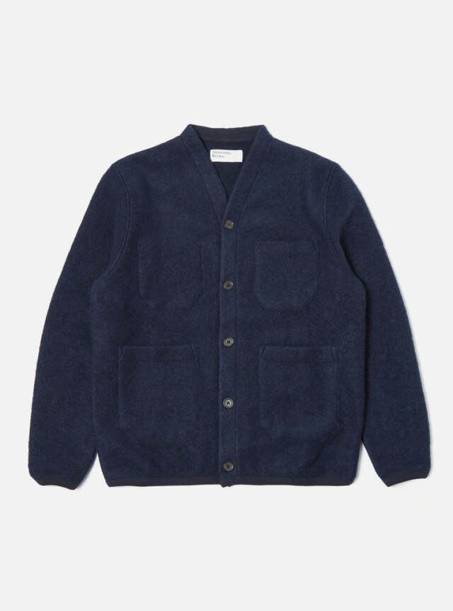 Universal Works ユニバーサルワークス Cardigan In Navy  Wool Fleece