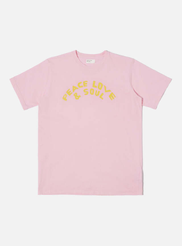 Universal Works ユニバーサルワークス Universal Works Print Tee In Pink Organic Jersey