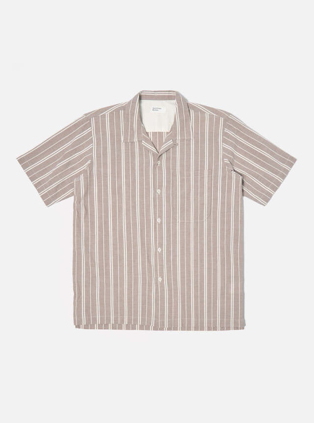 Universal Works ユニバーサルワークス Camp Shirt In Brown Nisi Cotton