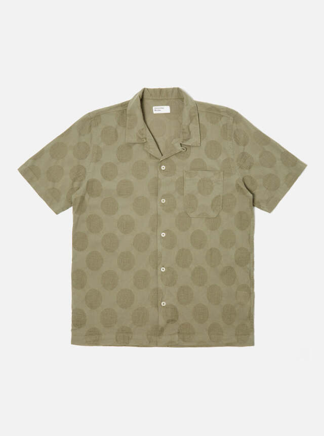 Universal Works ユニバーサルワークス Road Shirt In Light Olive Dot Cotton