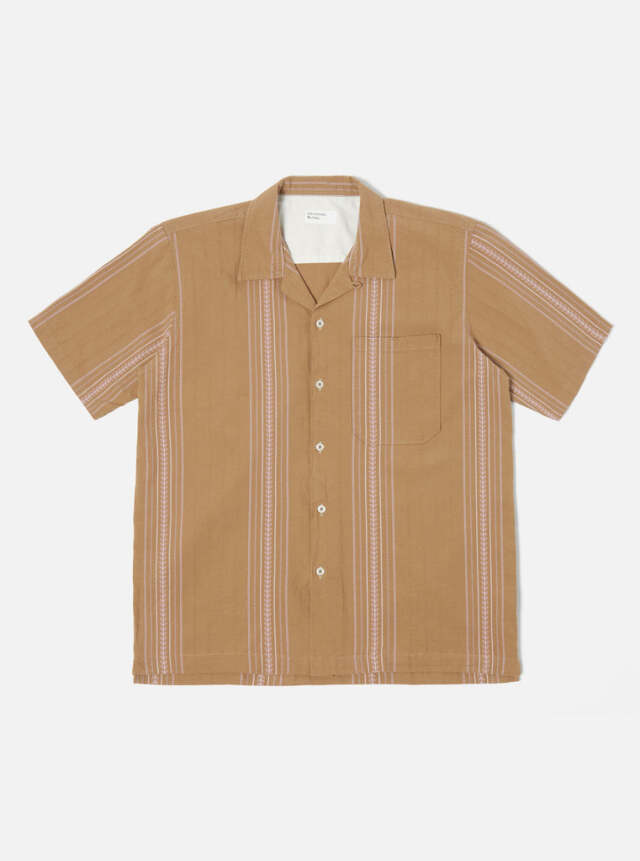 Universal Works ユニバーサルワークス Camp Shirt In Sand Deck Cotton