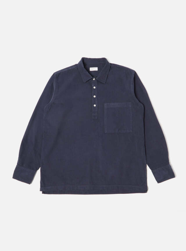 Universal Works ユニバーサルワークス Pullover L/S Shirt In Navy Super Fine Cord