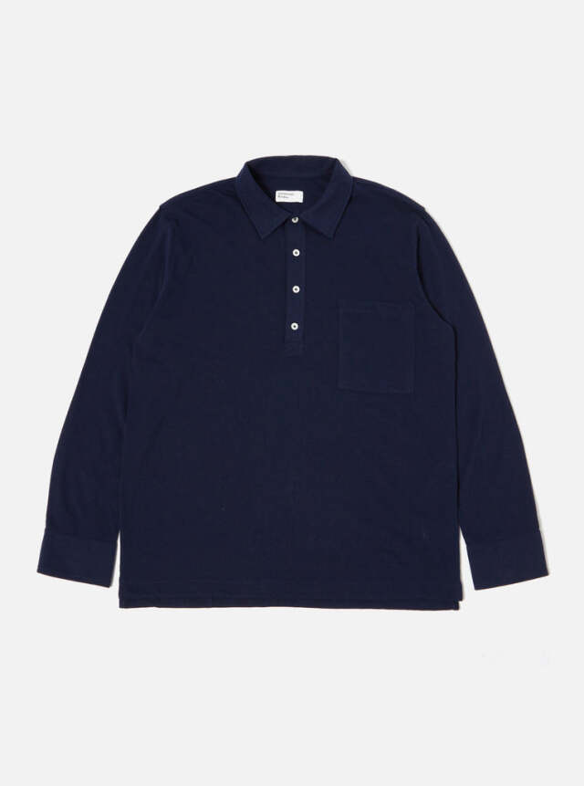 Universal Works ユニバーサルワークス Pullover L/S Shirt In Navy Recycled Wool Mix SJ