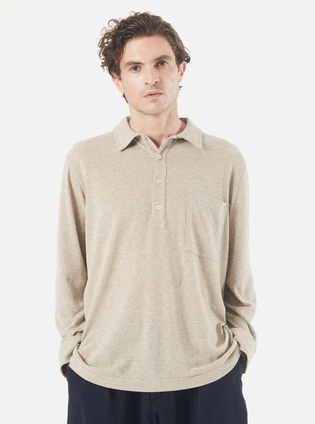 Universal Works ユニバーサルワークス Pullover L/S Shirt In Sand Recycled Wool Mix SJ