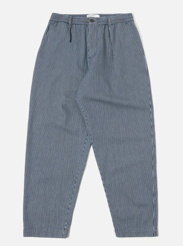 ユニバーサルワークス Pleated Track Pant In Indigo Hickory Stripe Denim