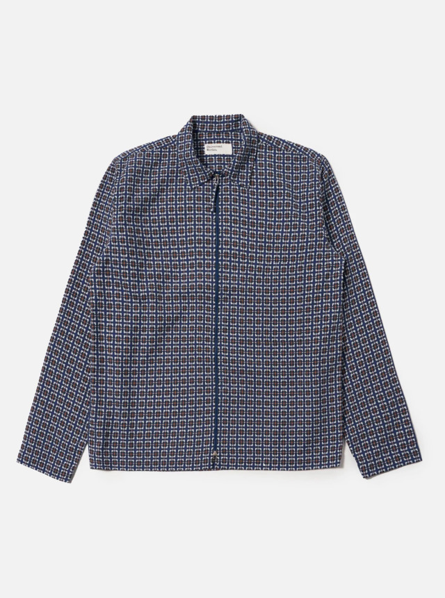 Universal Works ユニバーサルワークス Navy Oscar Cotton Zip Shirt