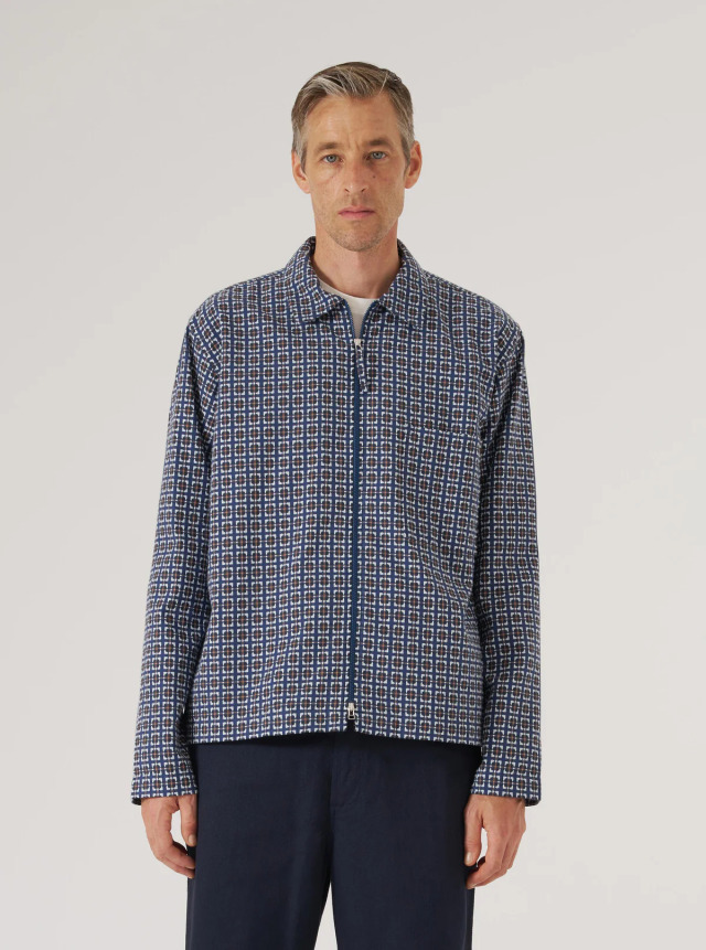 Universal Works ユニバーサルワークス Navy Oscar Cotton Zip Shirt