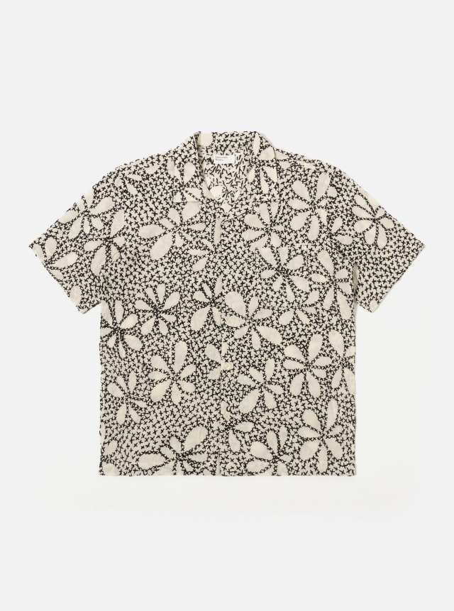 Universal Works ユニバーサルワークス Ecru/Black Kantha Flower Road Shirt