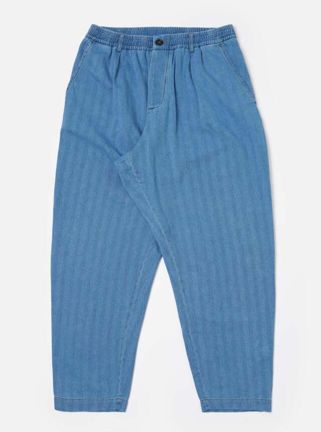 Universal Works. ユニバーサルワークス Washed Indigo Recycled Herringbone Pleated Track Pant