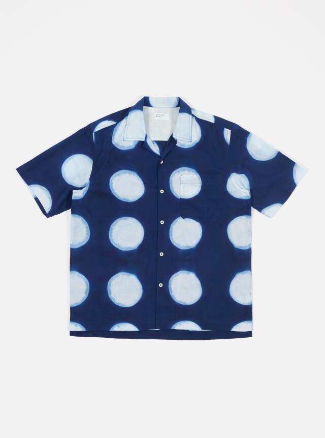 Universal Works ユニバーサルワークス Camp Shirt In Indigo Big Dot Print