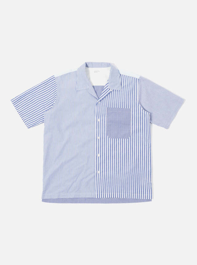 Universal Works ユニバーサルワークス Camp Shirt In Blue Stripe Mixed Classics