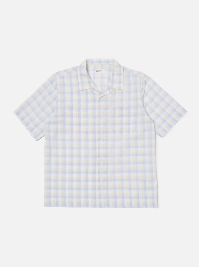 Universal Works ユニバーサルワークス Sal Road Shirt in Blue Pastel Check