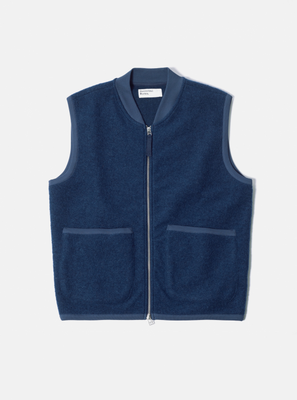 Universal Works ユニバーサルワークス Zip Waist Coat Wool Fleece Indigo