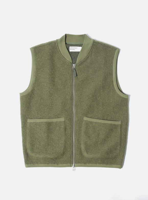 Universal Works ユニバーサルワークス Zip Waist Coat Wool Fleece Lovat