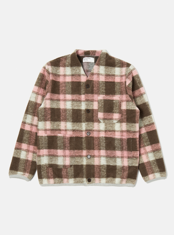 Universal Works ユニバーサルワークス Check Fleece Pink Cardigan