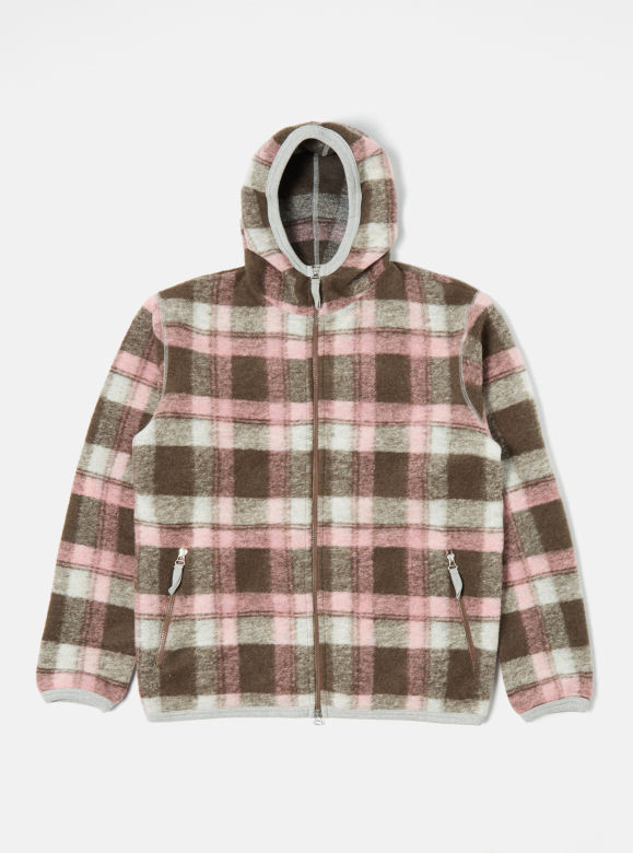 Universal Works ユニバーサルワークス Surfer Hoodie Check Fleece Pink