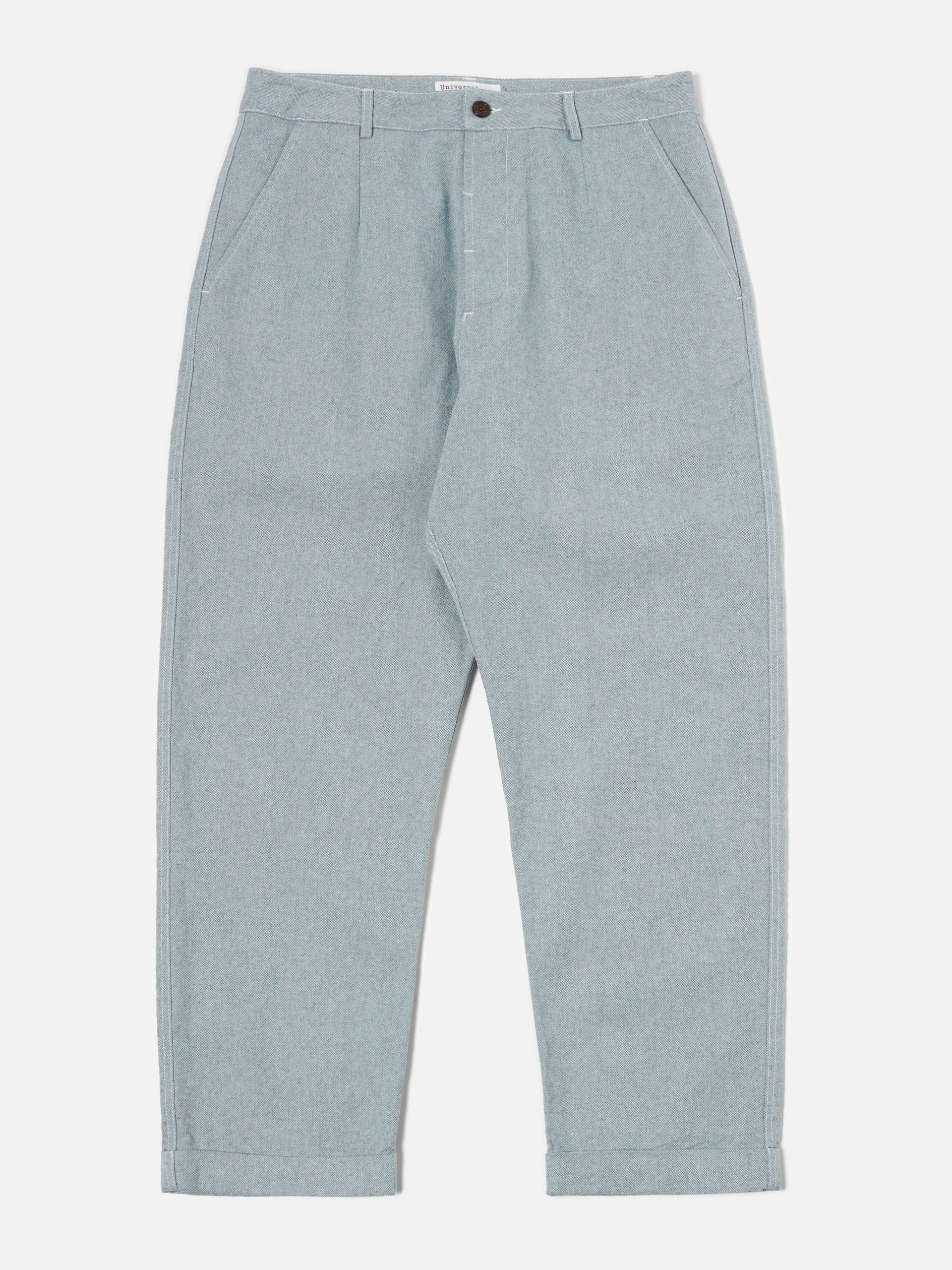 Universal Works. ユニバーサルワークス Super Chino in Indigo Reworked Jean Cloth