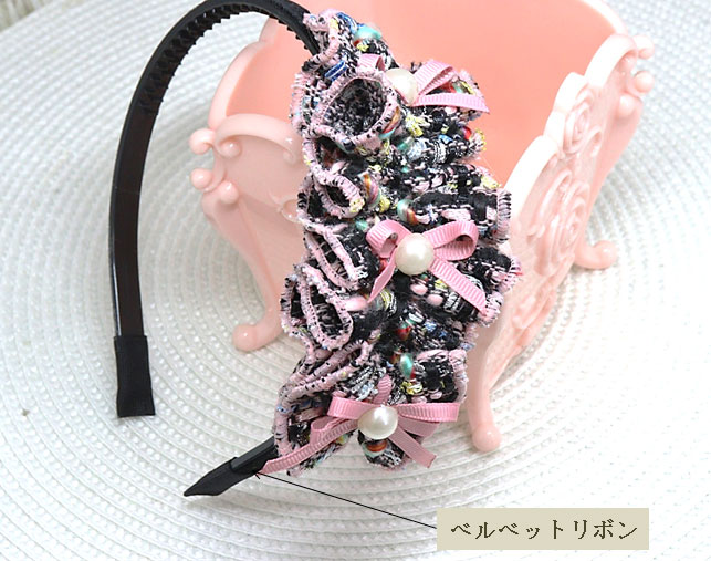 ツイードリボンのギャザーいっぱいカチューシャ