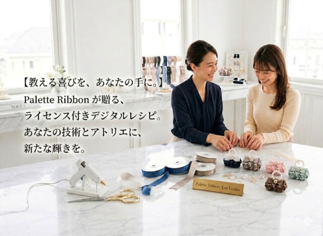 アトリエでのリボン制作風景