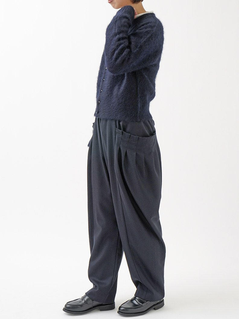 フォックスカシミヤラメクルー襟カーディガン