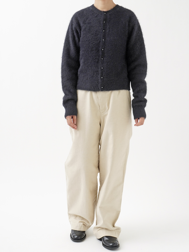 フォックスカシミヤラメクルー襟カーディガン