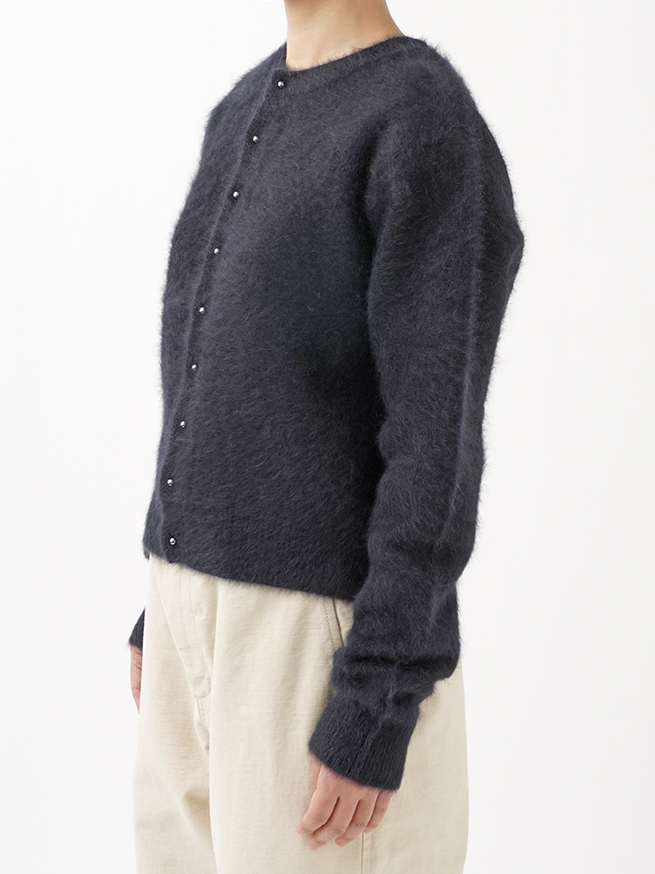 フォックスカシミヤラメクルー襟カーディガン