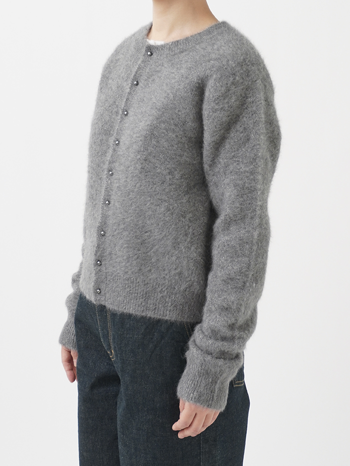 フォックスカシミヤラメクルー襟カーディガン