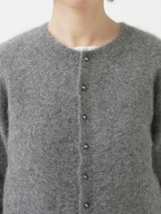 フォックスカシミヤラメクルー襟カーディガン