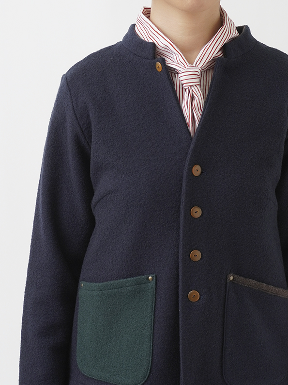 マイクロループブークレー スタンド襟パッチジャケット