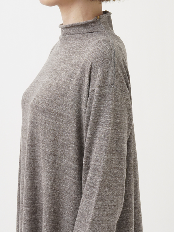 19／－ラフィウールガーゼ天竺 ボトル襟フレアワンピース