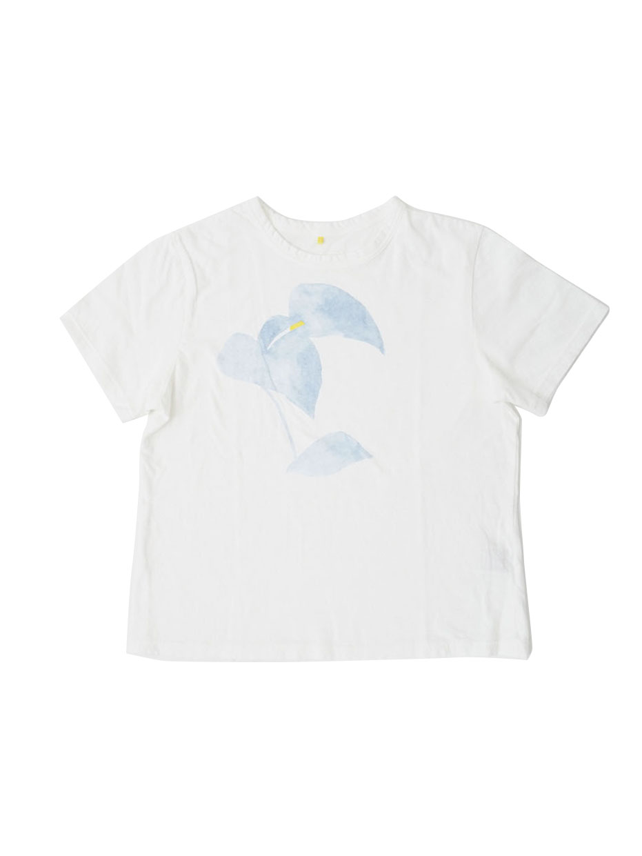19／－ラフィ天竺海芋柄プリントTシャツ