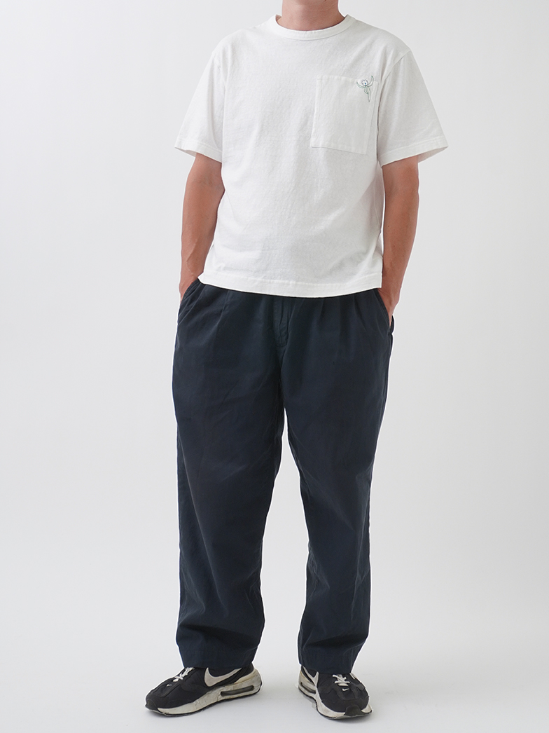 19／－ラフィ天竺 ポケットTシャツ×草橘柄刺繍