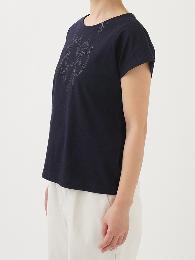 今季美品パラスパレス　ナチュラルソフト天竺草橘柄プリントＴシャツサイズ2ネイビー 今季美品パラスパレス ナチュラルソフト天竺草橘柄プリントT