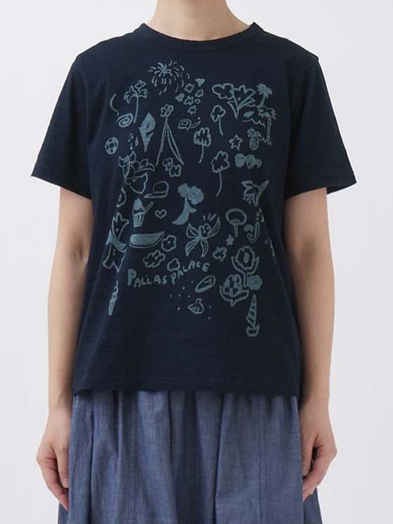 40／－ID天竺 夏の吹寄せ柄抜染Tシャツ