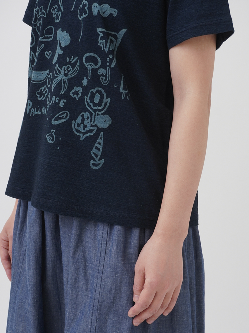 40／－ID天竺 夏の吹寄せ柄抜染Tシャツ