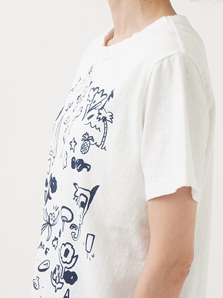 19／－ラフィ天竺 夏の吹寄せ柄プリントTシャツ