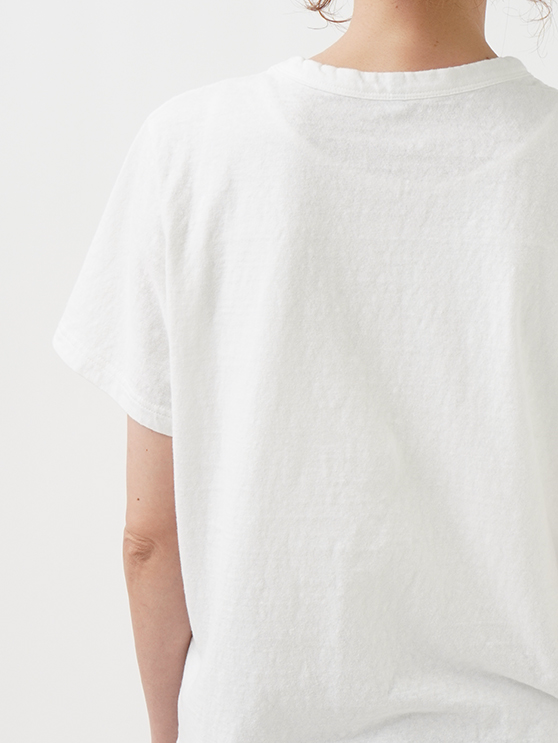 19／－ラフィ天竺 夏の吹寄せ柄プリントTシャツ