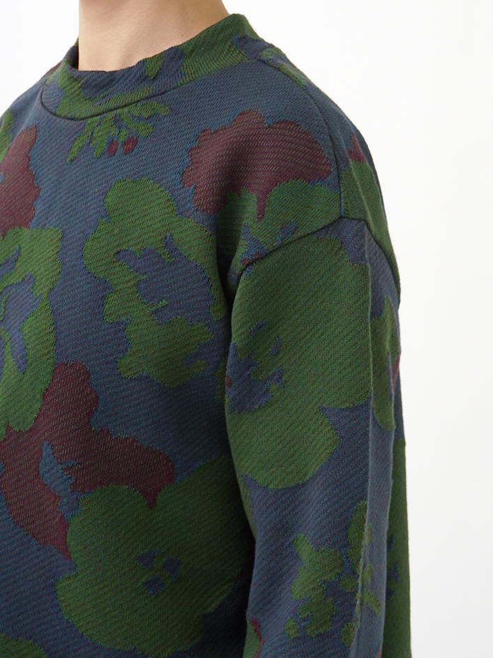 20／2コットンジャガード春となり柄 オフスタンド襟プルオーバー