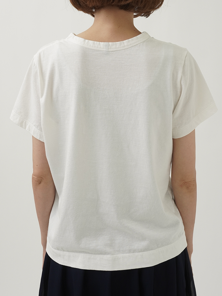 Drawer ドゥロワー　コットン天竺フォトプリントTEE Tシャツ　半袖　白 30／－ナチュラルソフト天竺 月代柄プリントTシャツ
