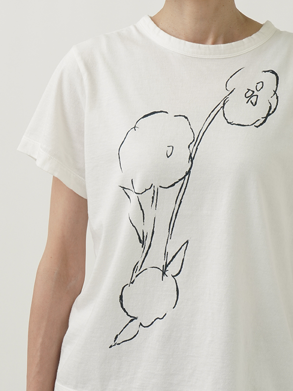 Drawer ドゥロワー　コットン天竺フォトプリントTEE Tシャツ　半袖　白 30／－ナチュラルソフト天竺 月代柄プリントTシャツ