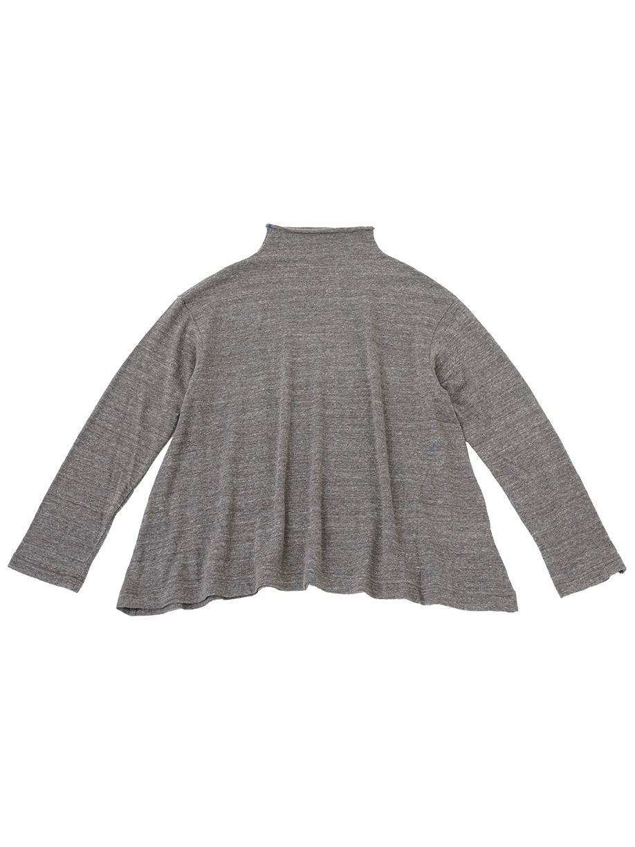 19／－ラフィウールガーゼ天竺 ボトル襟フレアプルオーバー