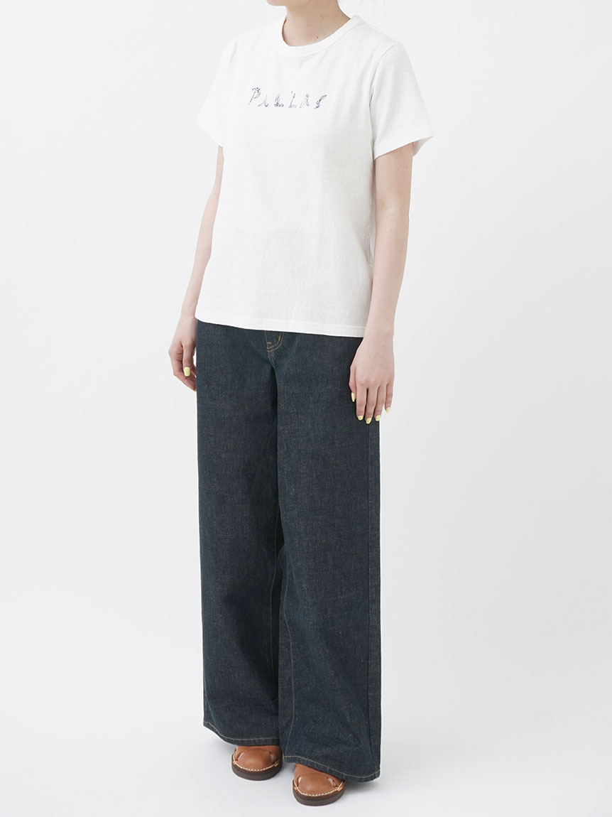 19／－ラフィ天竺 花文字ロゴプリントTシャツ