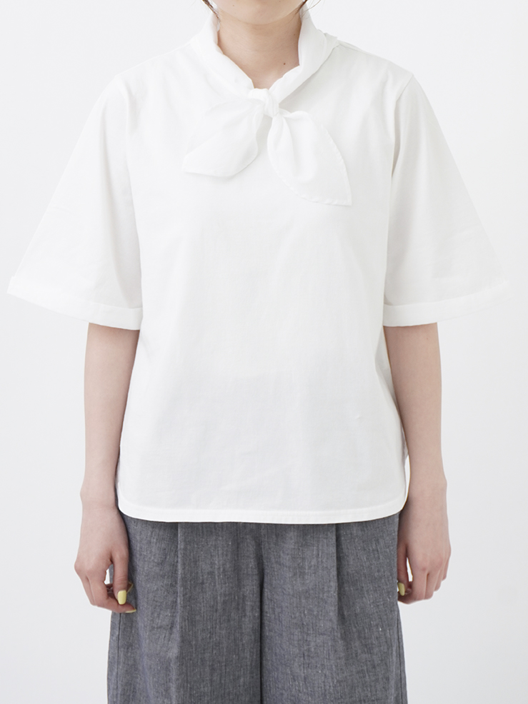 Hussein Chalayan デザインカットソー　変形襟 30／－ハイゲージ天竺×60／－ローン スカーフ襟Tシャツ
