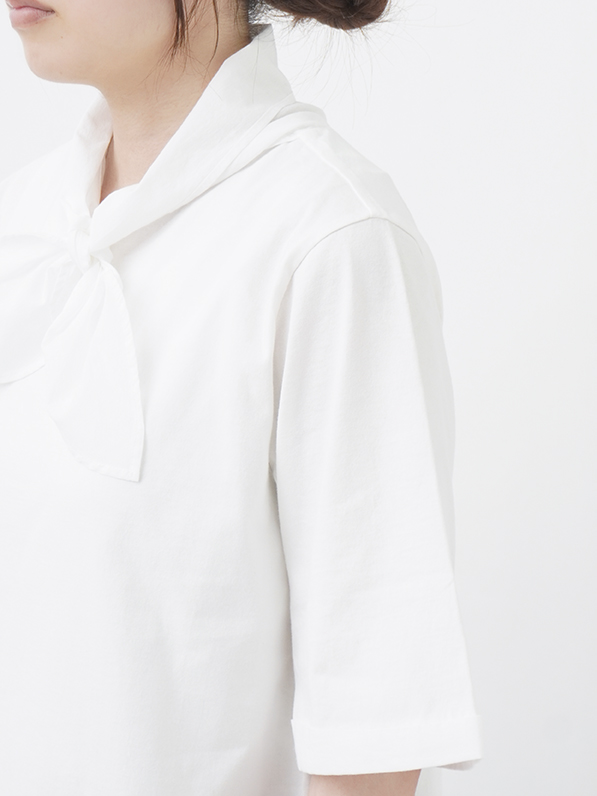 Hussein Chalayan デザインカットソー　変形襟 30／－ハイゲージ天竺×60／－ローン スカーフ襟Tシャツ