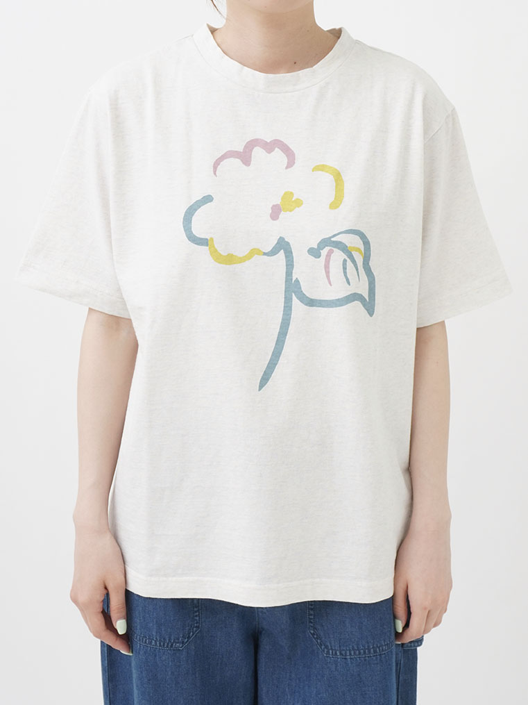 25／－ラフィトップ天竺 綿の花柄プリントTシャツ